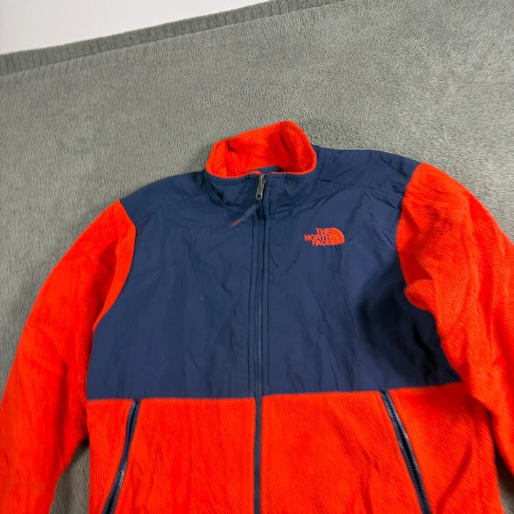 The North Face Boys Denali Fleece Jacket Orange Navy Blue Large 14/16 Full Zip